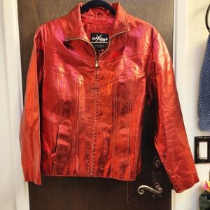 Maxima by Wilson's Metallic Red Leather Jacket Y2K DISTRESSED Glam Grunge Medium